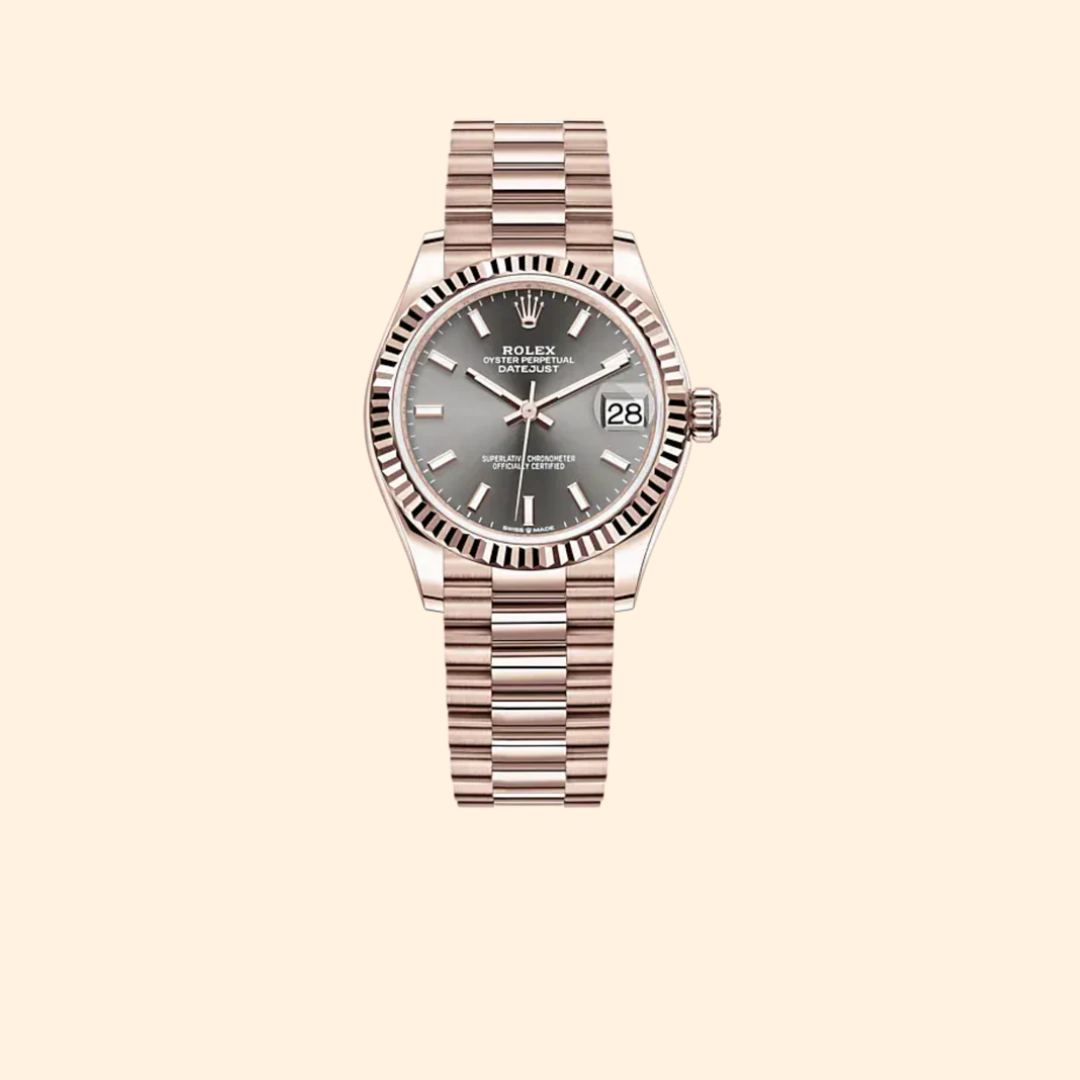 Rolex Datejust 31 Ref. 278275 31 mm Everose Gold with Slate Dial and Fluted Bezel