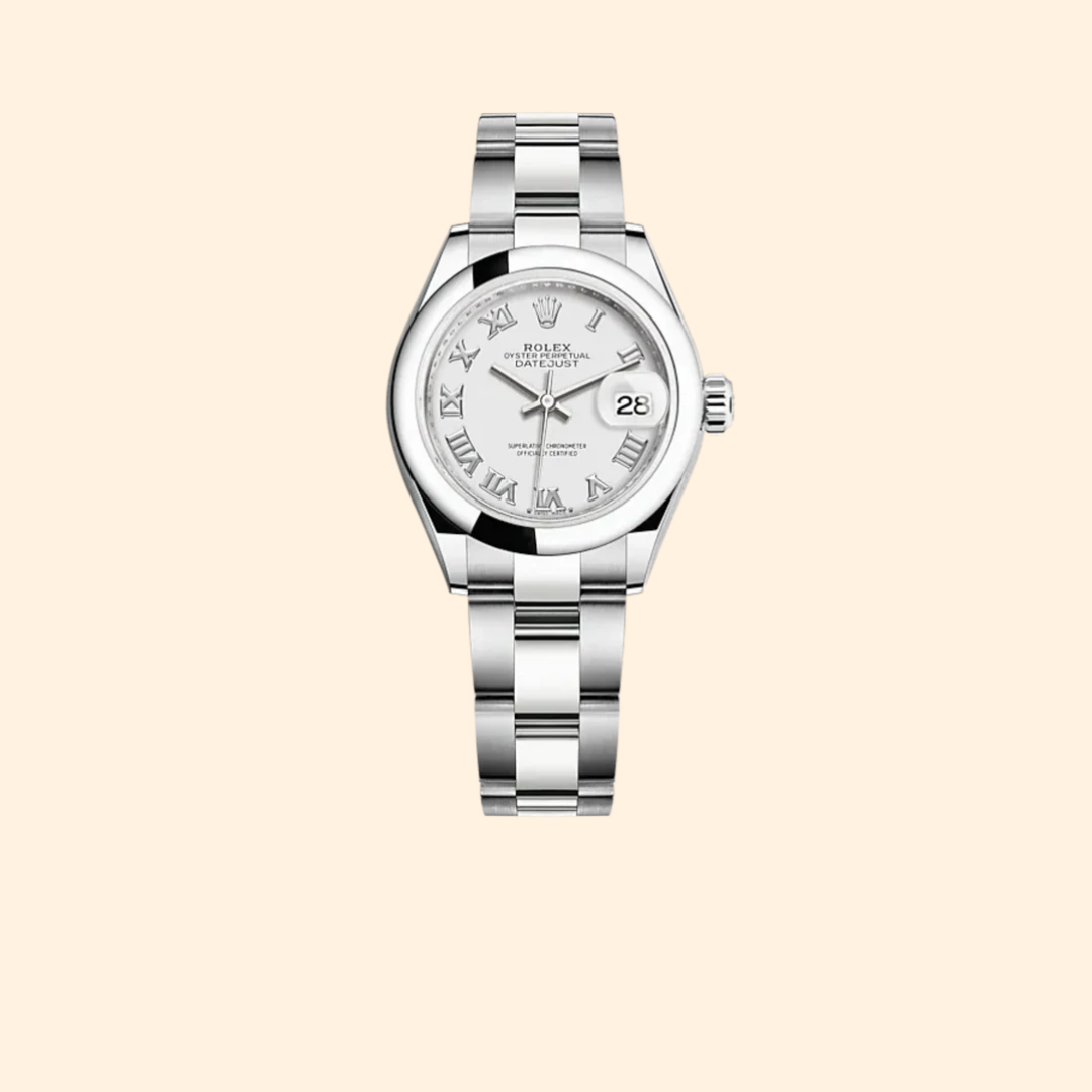 Rolex Lady-Datejust Ref. 279160 28 mm Oystersteel with White Dial and Domed Bezel