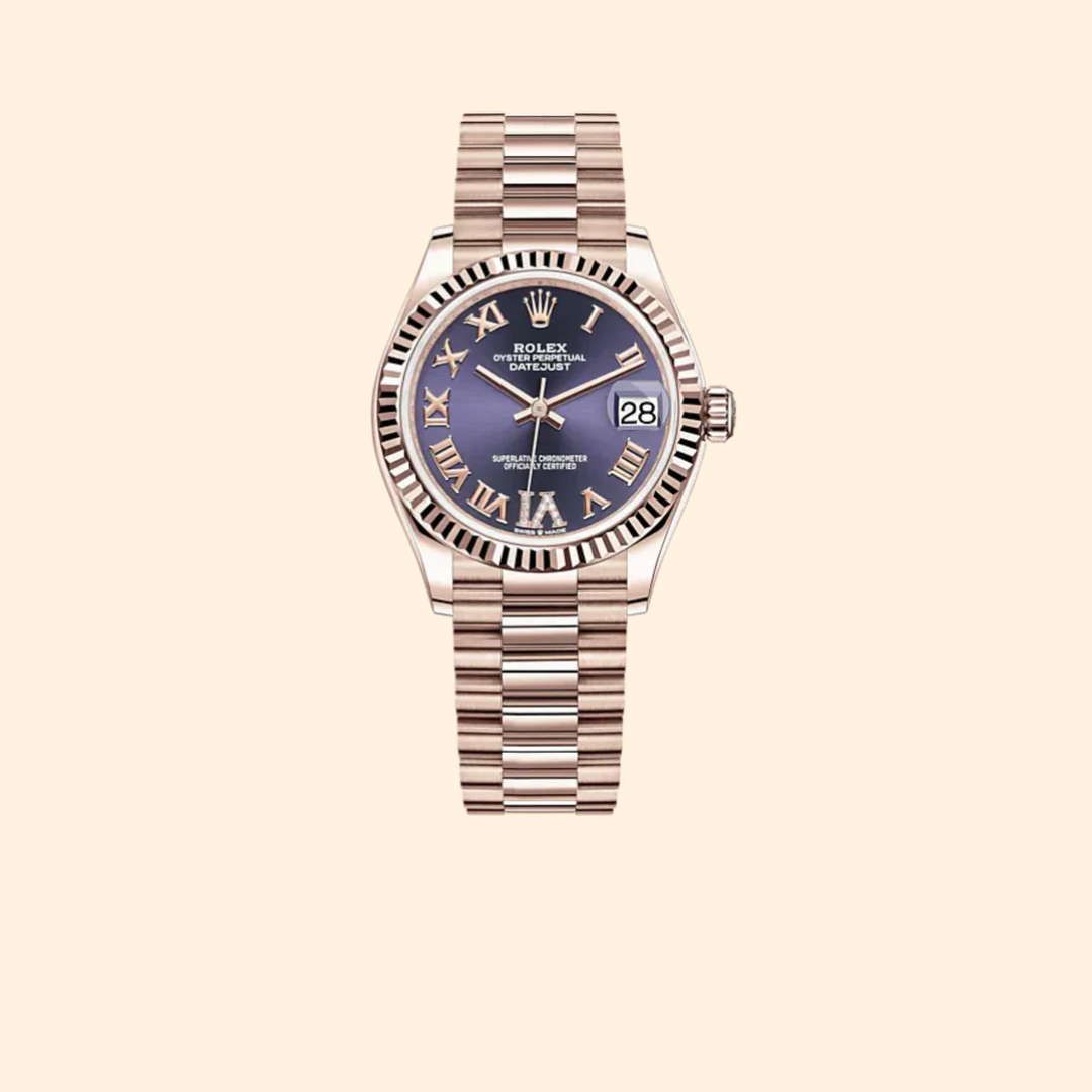 Rolex Datejust 31 Ref. 278275 31 mm Oystersteel and Everose Gold with Aubergine Dial and Fluted Bezel