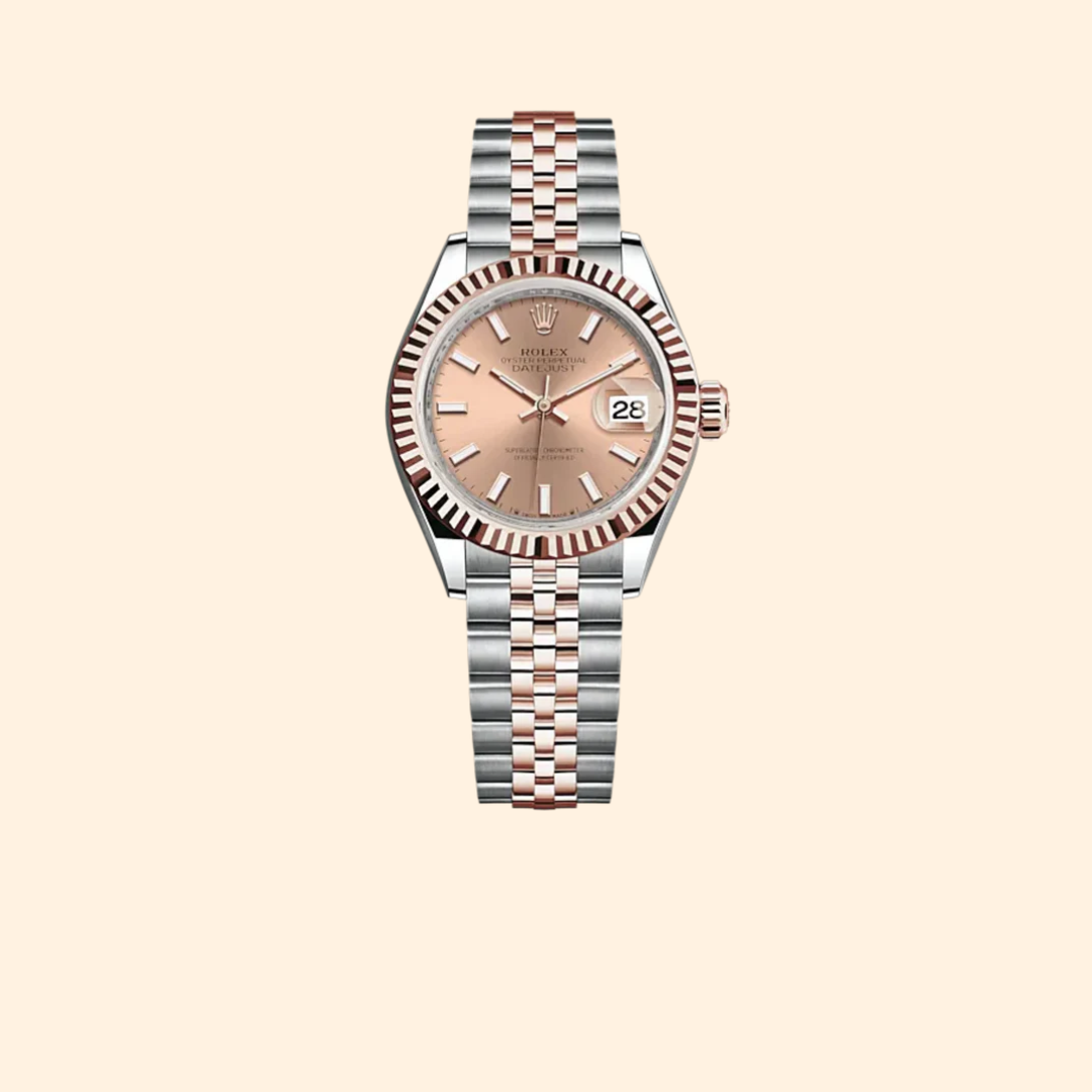 Rolex Lady-Datejust 279171 28 mm Oystersteel and Everose Gold with Rosé Dial and Fluted Bezel