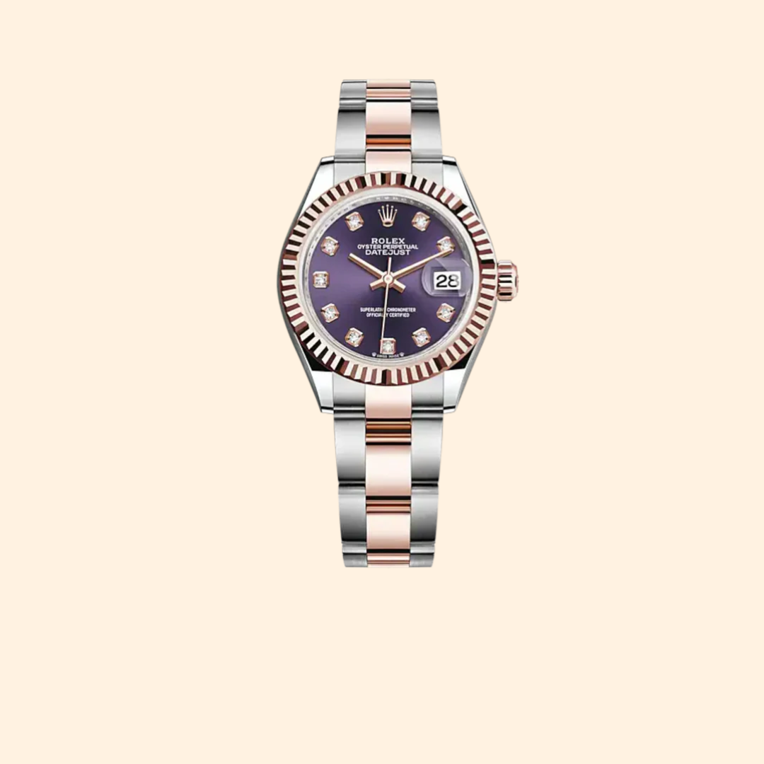 Rolex Lady-Datejust 279171 28 mm Oystersteel and Everose Gold with Aubergine Diamond-Set Dial and Fluted Bezel