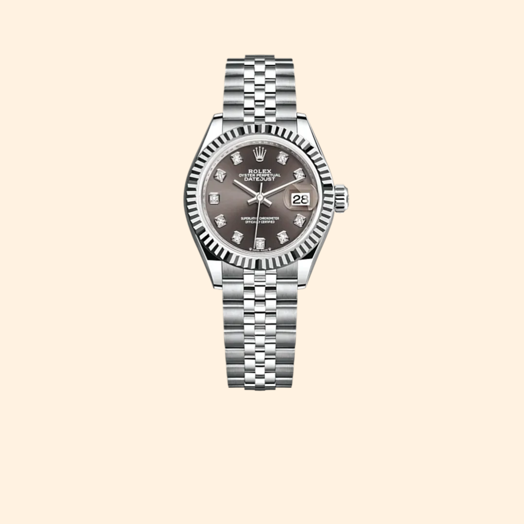 Rolex Lady-Datejust Ref. 279174 28 mm White Gold and Oystersteel with Dark Grey Diamond-Set Dial and Fluted Bezel