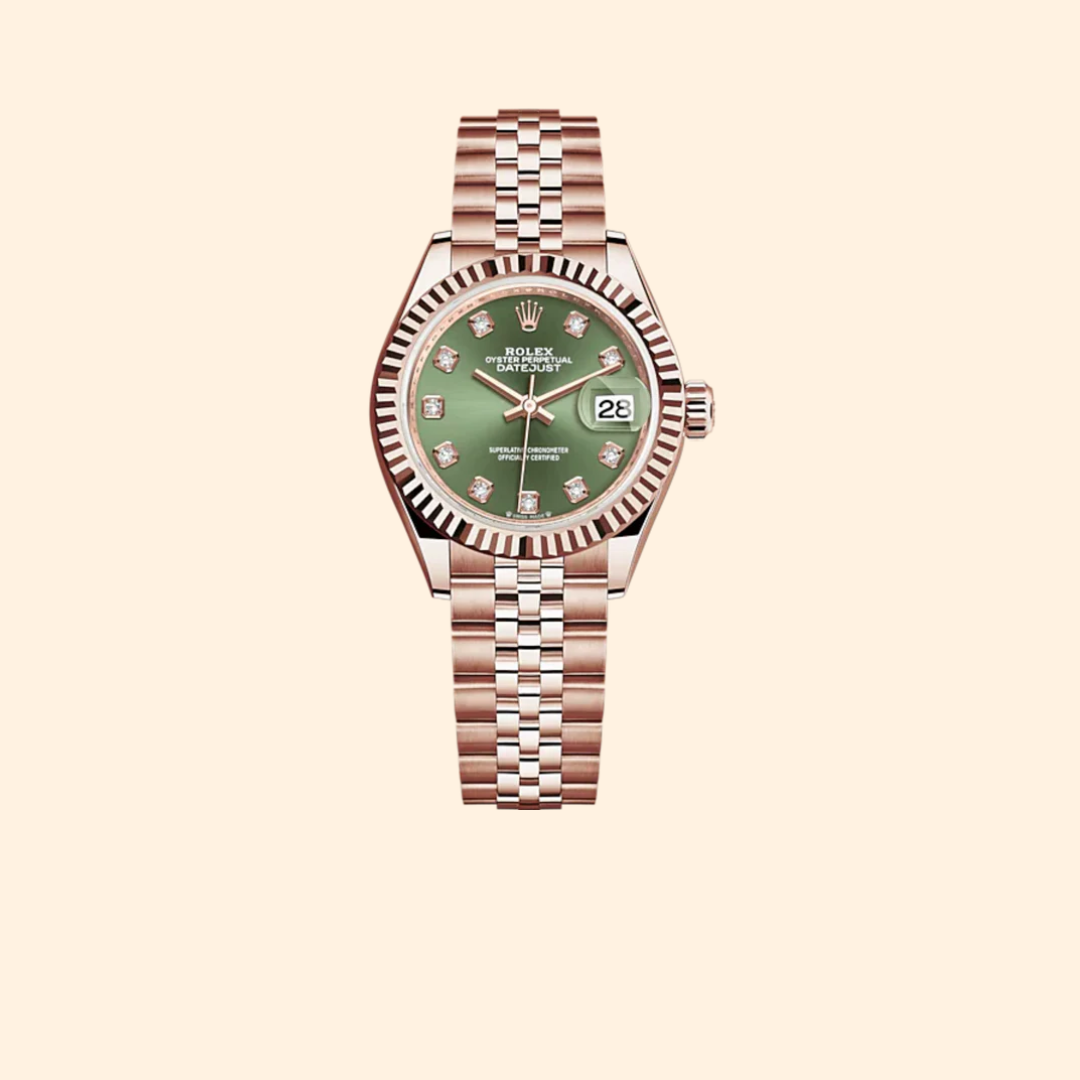 Rolex Lady-Datejust 279175 28 mm 18k Everose Gold with Olive-Green Diamond-Set Dial
