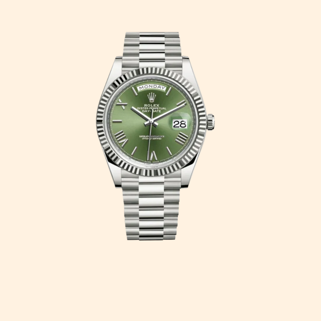 Rolex Day-Date Ref. 228239 40 mm 18k White Gold with Olive Dial