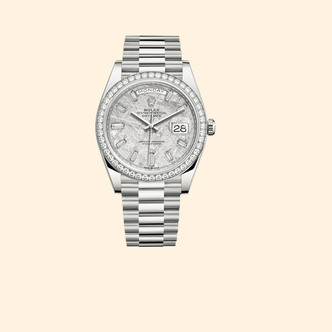 Rolex Day-Date Ref. 228396TBR 40 mm 18k White Gold with Meteorite Diamond-Set Dial and Diamond-Set Bezel