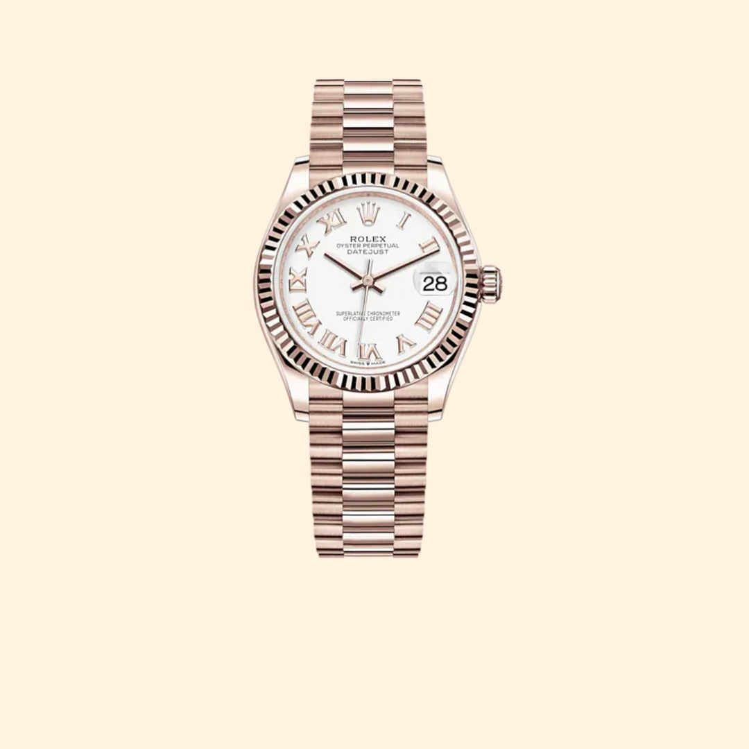 Rolex Datejust 31 Ref. 278275 31 mm 18k Everose Gold with White Dial and Fluted Bezel