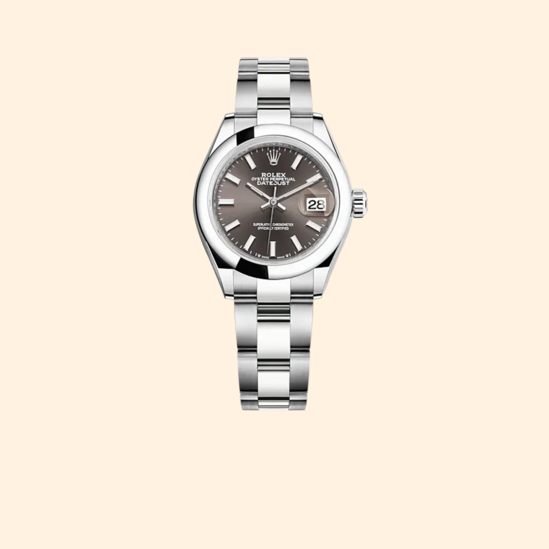 Rolex Lady-Datejust Ref. 279160 28 mm Oystersteel with Dark Grey Dial and Domed Bezel