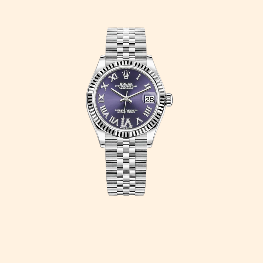 Rolex Datejust 31 Ref. 278274 31 mm White Gold and Oystersteel with Aubergine Diamond-Set Dial