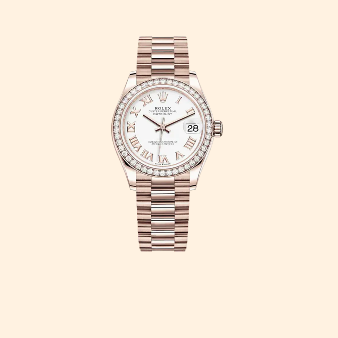 Rolex Datejust 31 Ref. 278285RBR 31 mm Everose Gold with White Dial and Diamond-Set Bezel