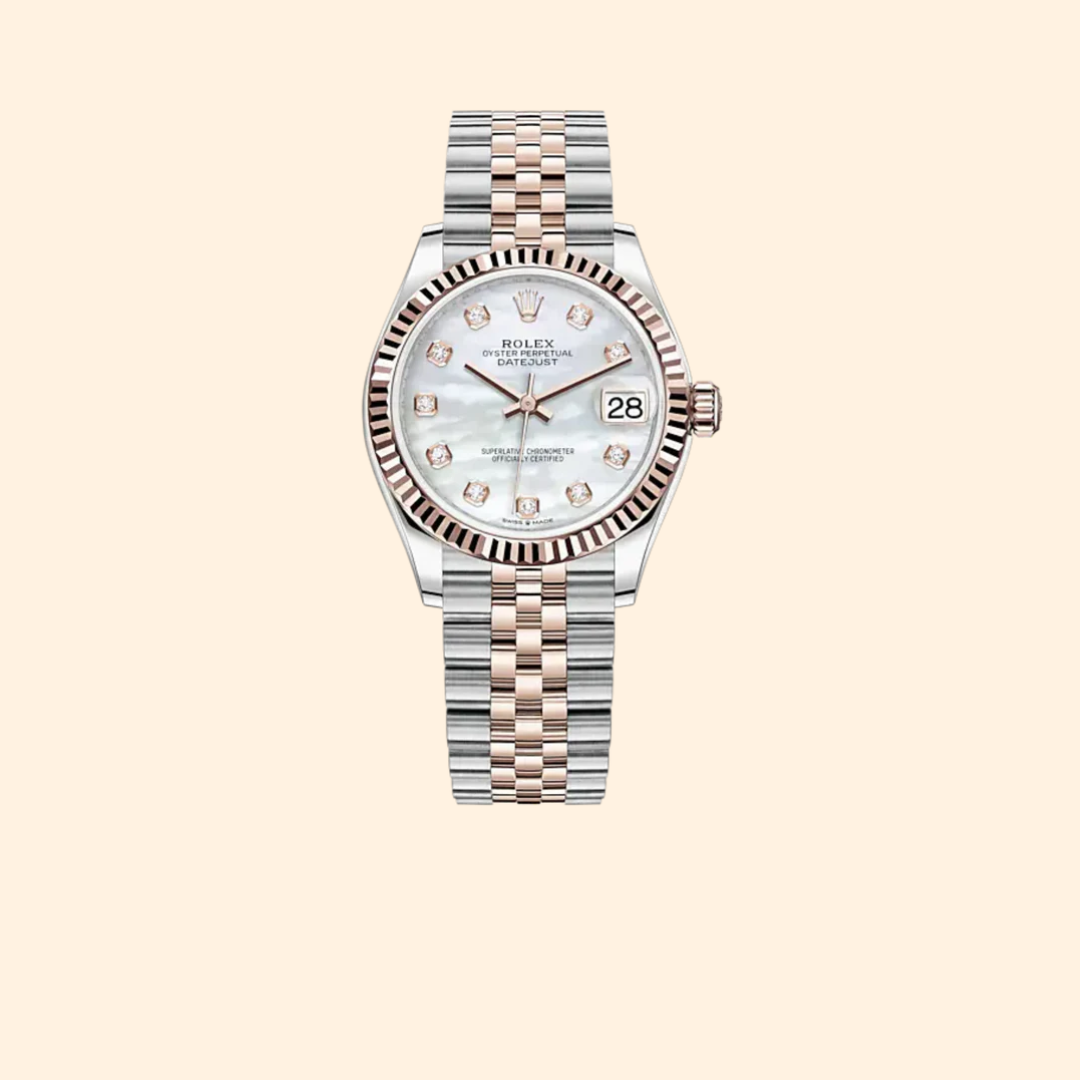 Rolex Datejust 31 Ref. 278271 31 mm Oystersteel & Everose Gold with White Mother-of-Pearl Diamond-Set Dial