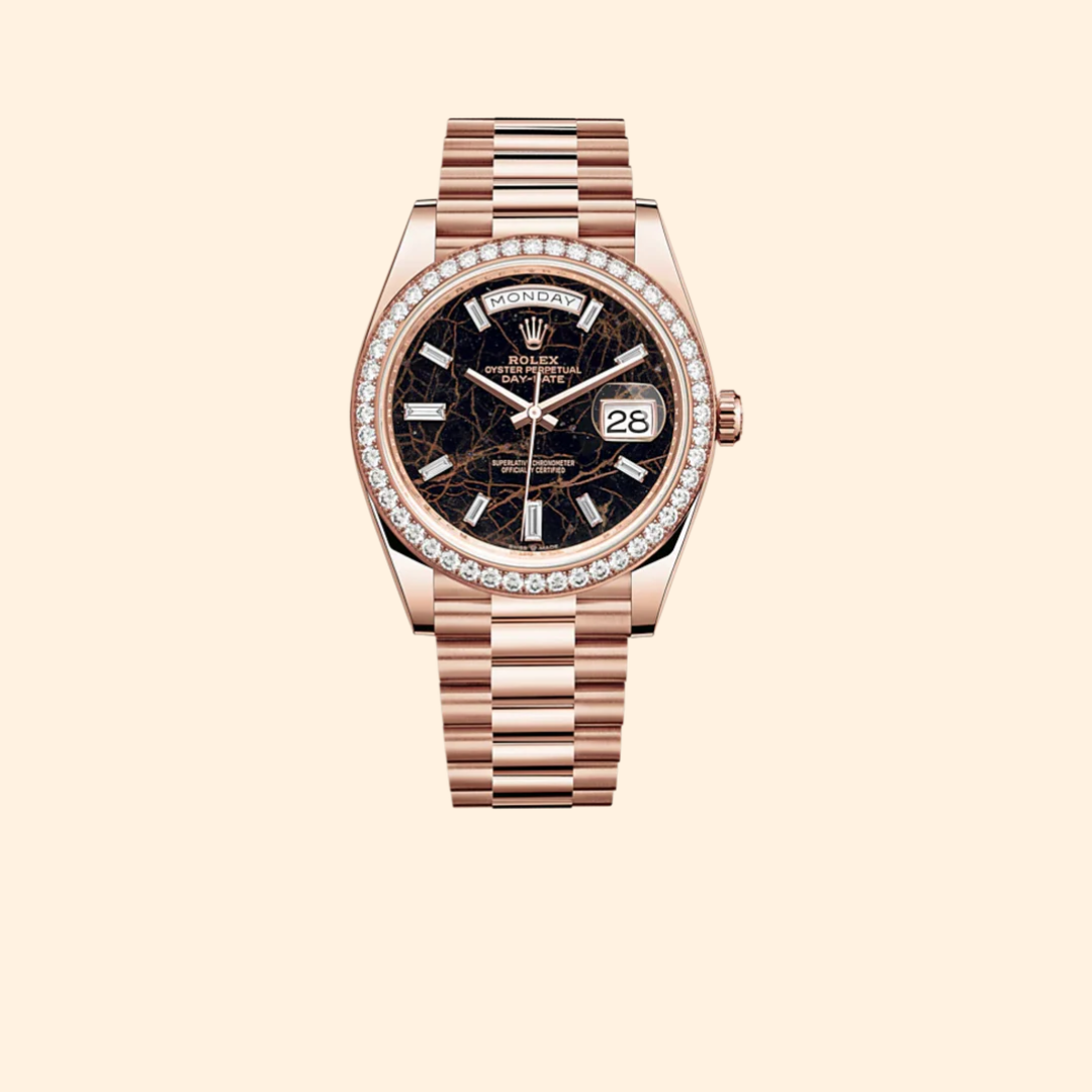 Rolex Day-Date 40 Ref. 228345RBR 18 kt Everose Gold with Eisenkiesel Dial & Diamond-Set Bezel