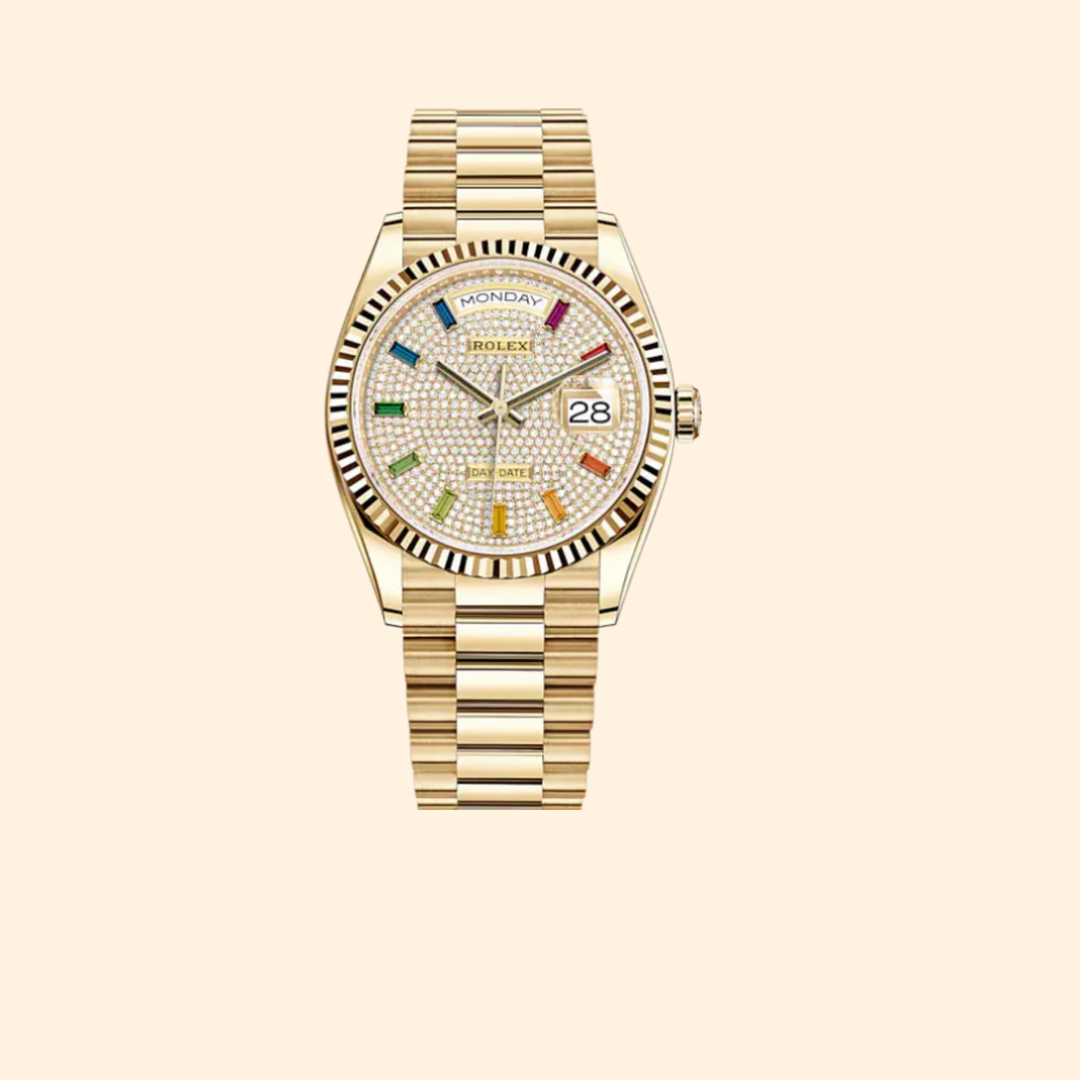 Rolex Day-Date 36 Ref. 128238 Yellow Gold with Rainbow Pave Diamond Dial