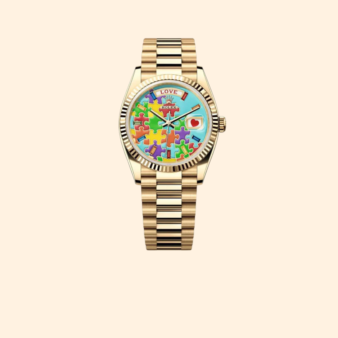Rolex Day-Date 36 Ref. 128238 Yellow Gold with Puzzle Emoji Jigsaw Motif Dial
