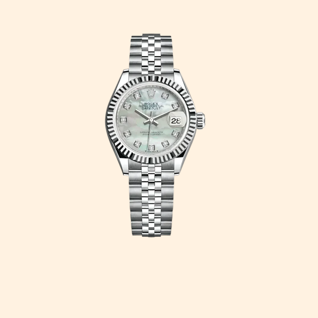 Rolex Lady-Datejust Ref. 279174 28 mm White Gold and Oystersteel with White Mother-of-Pearl Diamond-Set Dial and Fluted Bezel