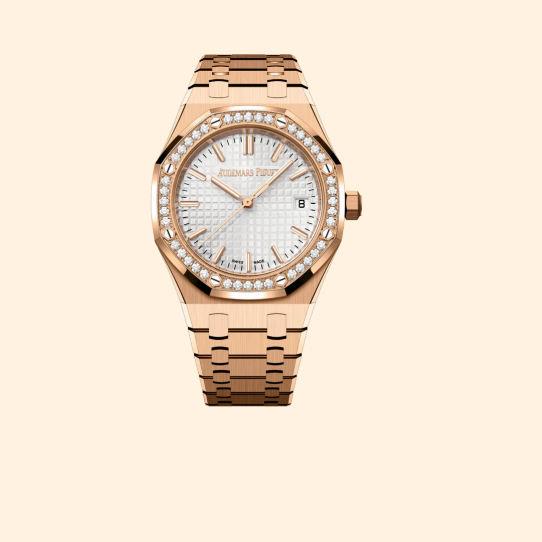 Audemars Piguet Royal Oak Ref. 77451OR.ZZ.1361OR.03 34 mm Rose Gold White Dial Diamond Bezel