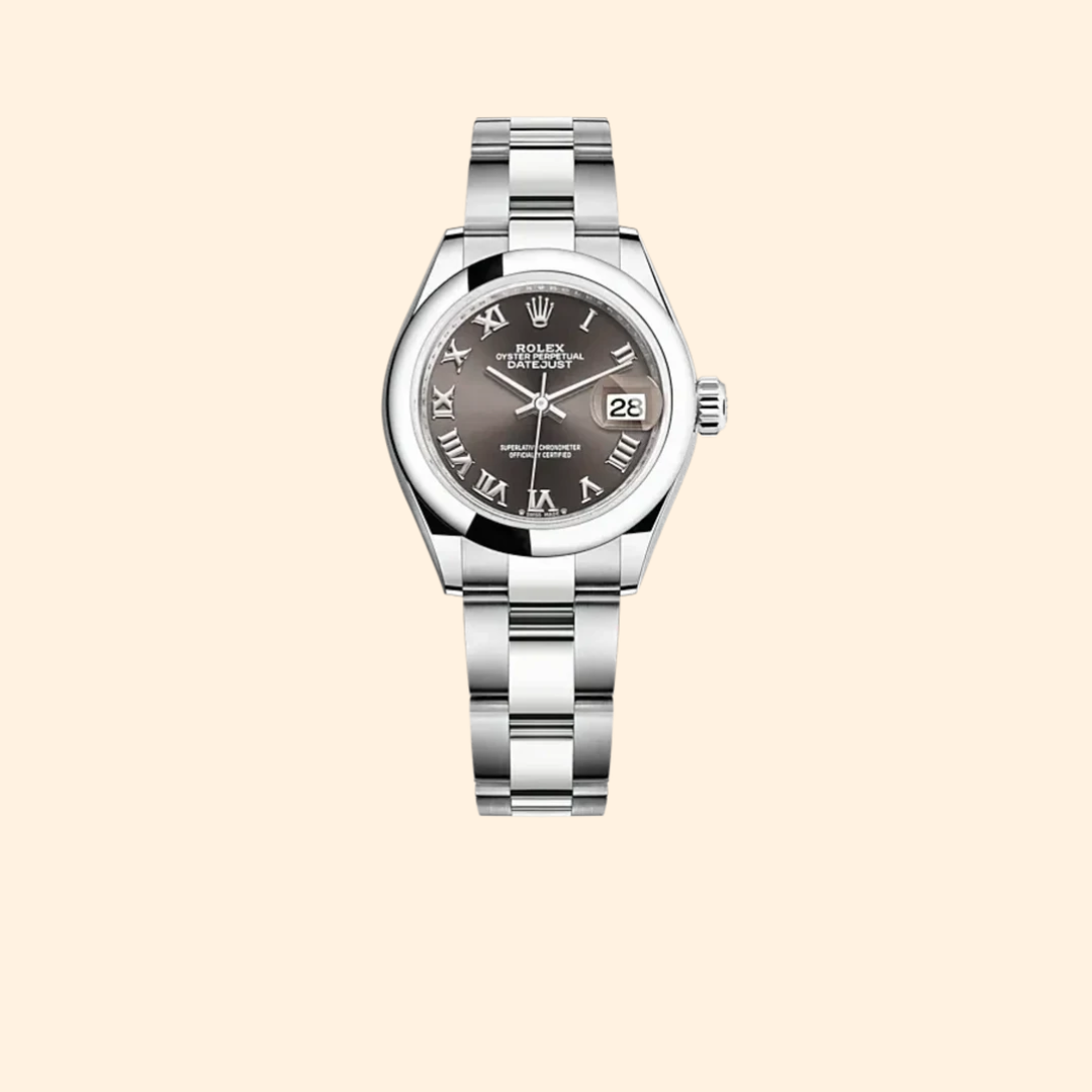 Rolex Lady-Datejust Ref. 279160 28 mm White Gold and Oystersteel with Dark Grey Dial and Domed Bezel