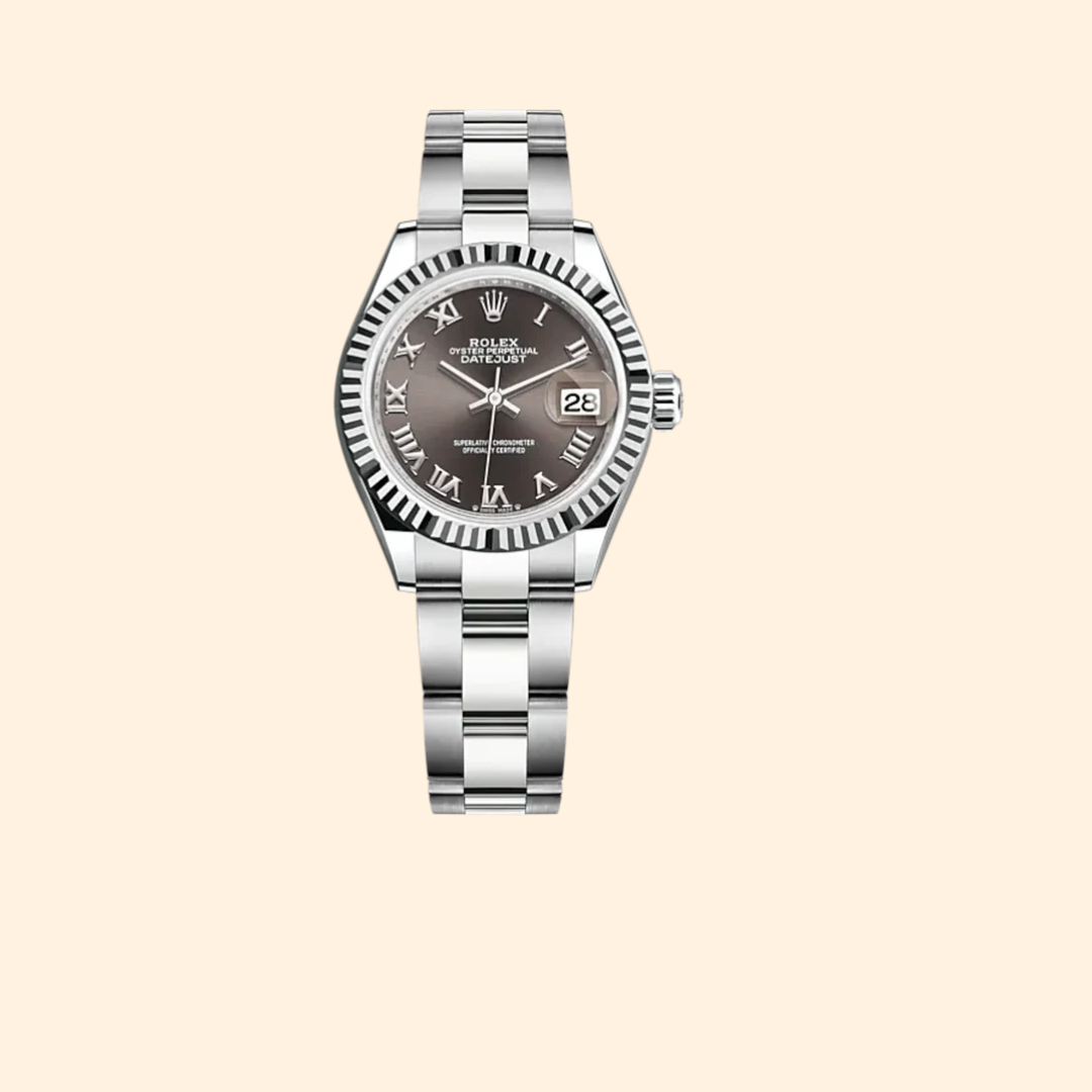Rolex Lady-Datejust Ref. 279174 28 mm White Gold and Oystersteel with Dark Grey Dial and Fluted Bezel