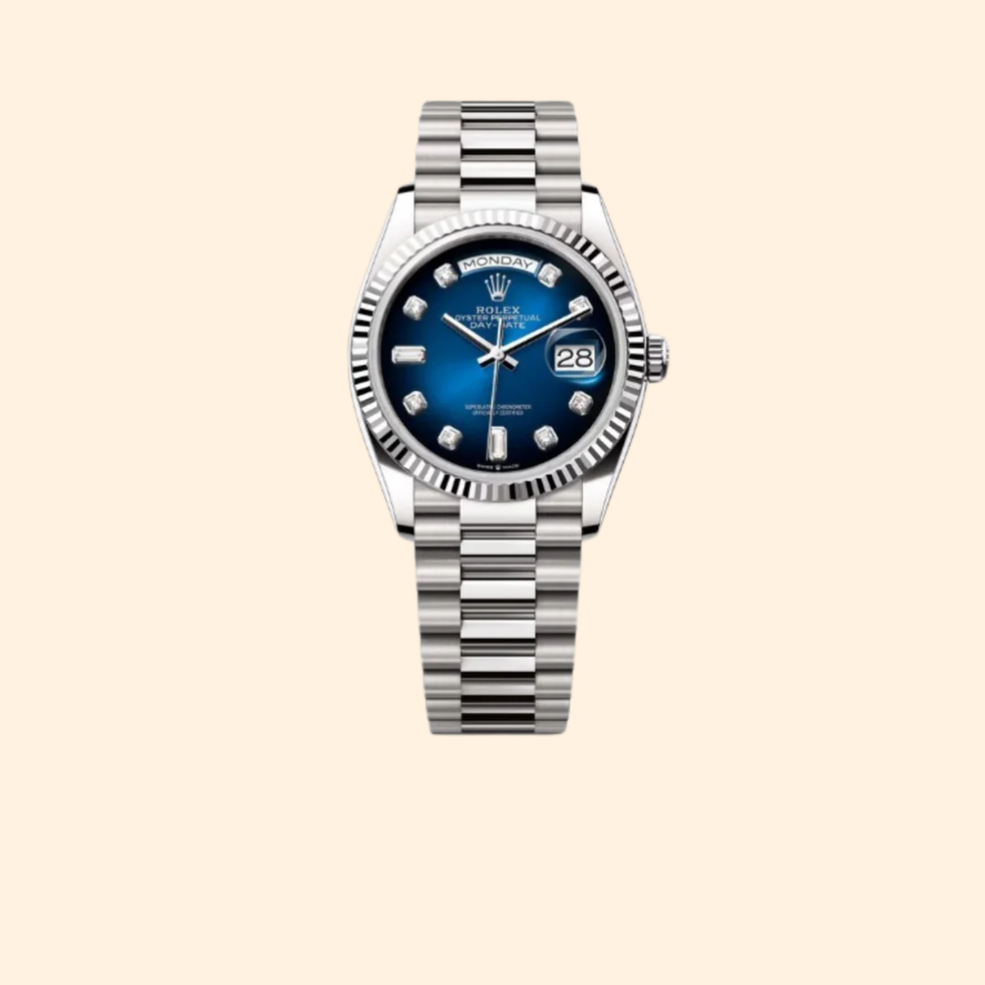 Rolex Day-Date Ref. 128239 36 mm White Gold with Ombré Blue Dial and Diamond Markers
