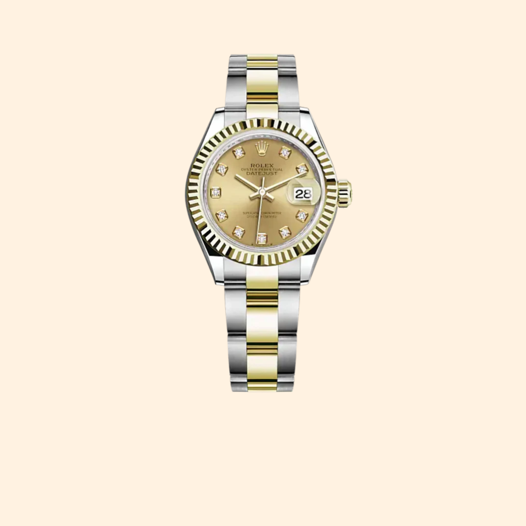 Rolex Lady-Datejust 28 mm Yellow Gold & Oystersteel with Champagne-Colour Diamond-Set Dial and Fluted Bezel (Ref. 279173)