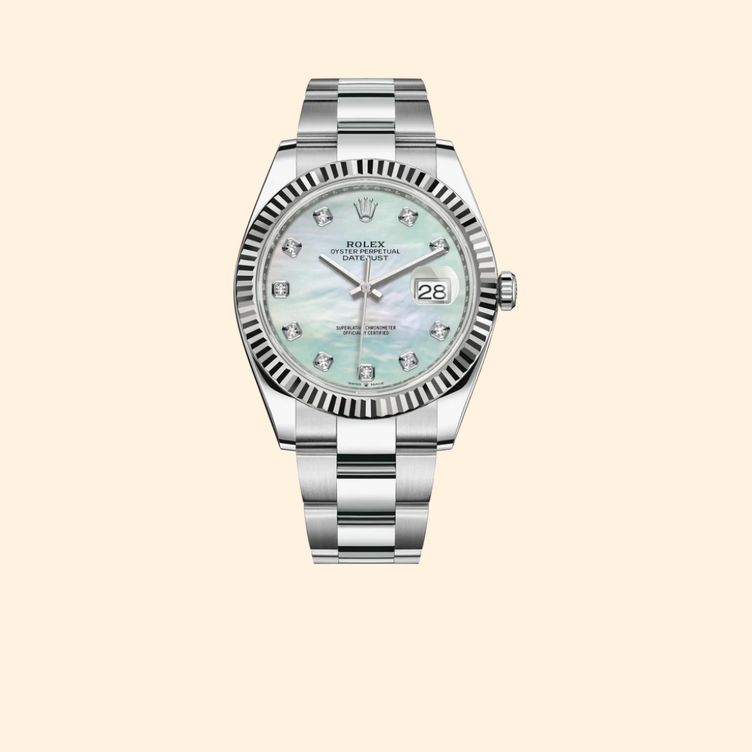 Rolex Datejust Ref. 126334 – 41MM White Gold & Oystersteel, White Mother-of-Pearl Diamond Dial on Oyster Bracelet