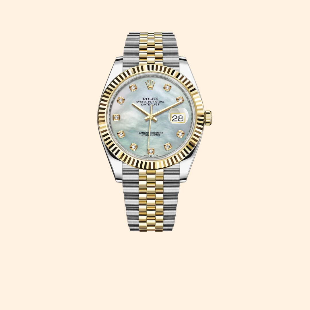 Rolex Datejust Ref. 126333 – 41MM Oystersteel & Yellow Gold, White Mother-of-Pearl Diamond Dial on Jubilee